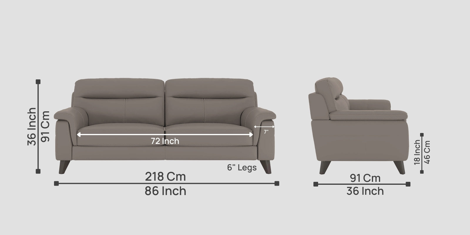 Omton Leatherette 3 Seater Sofa In Steel Grey Colour