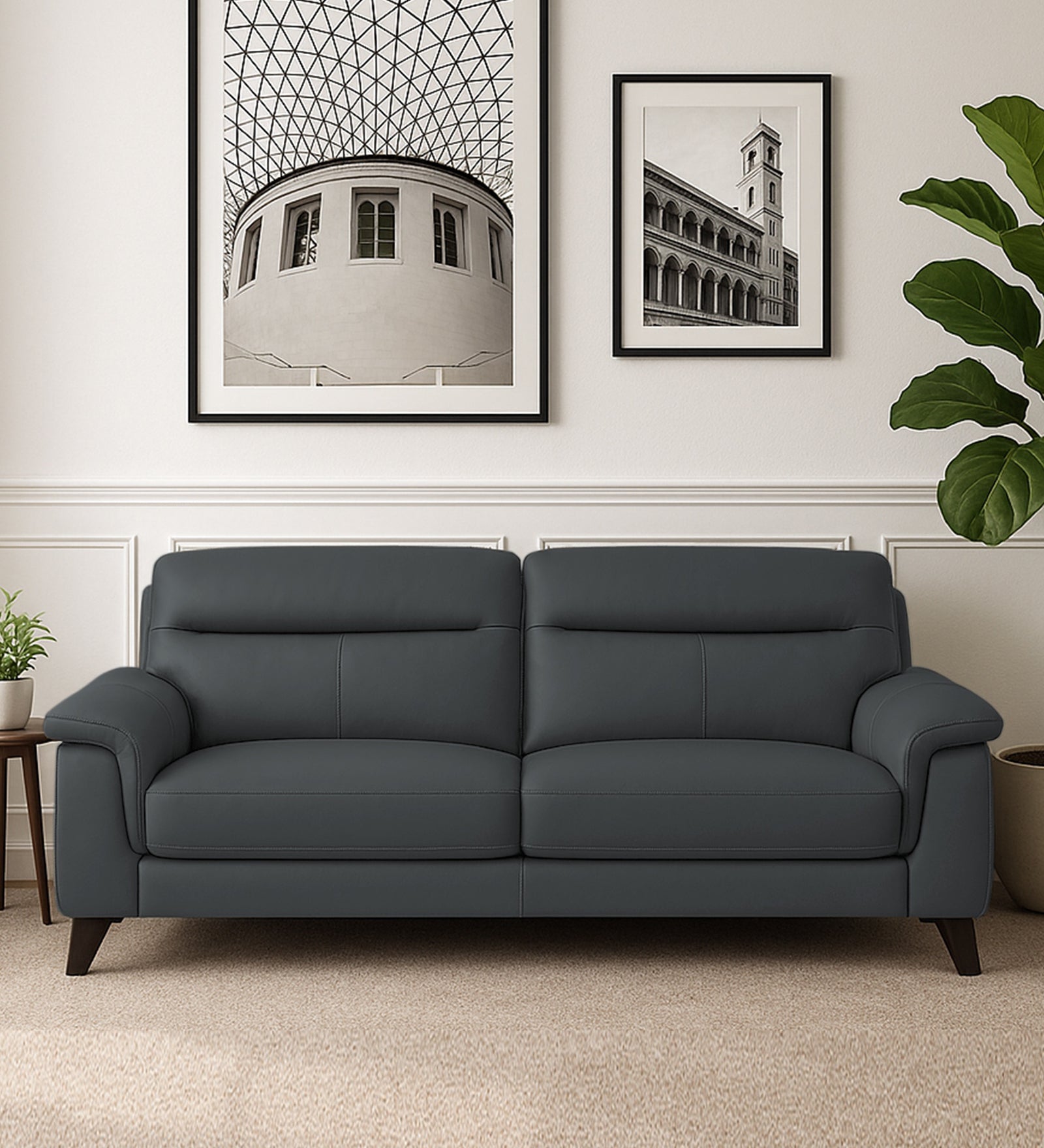 Omton Leatherette 3 Seater Sofa In Pepper Grey Colour