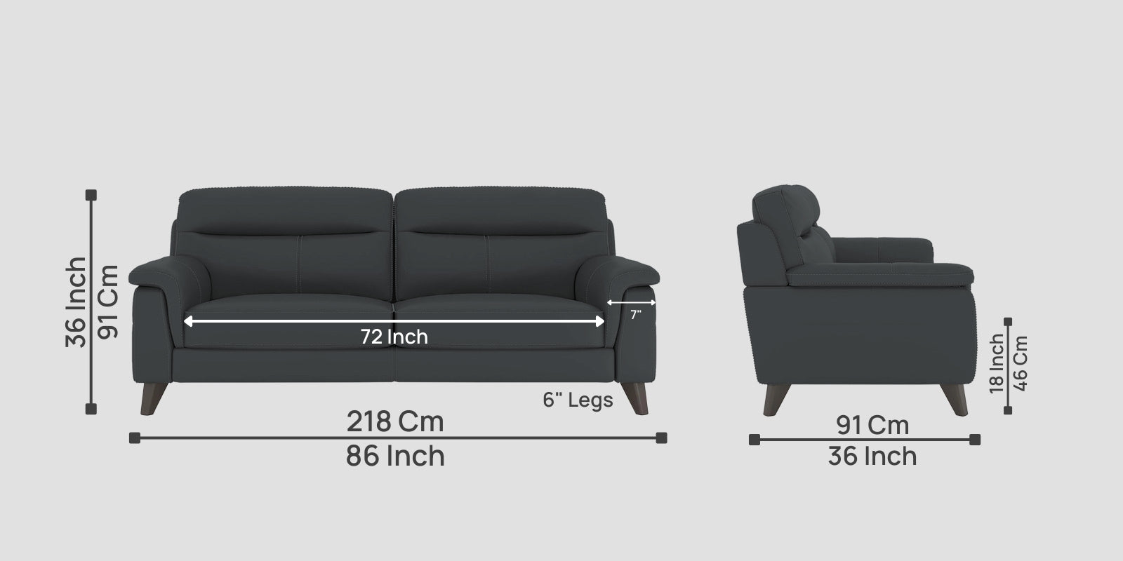 Omton Leatherette 3 Seater Sofa In Pepper Grey Colour
