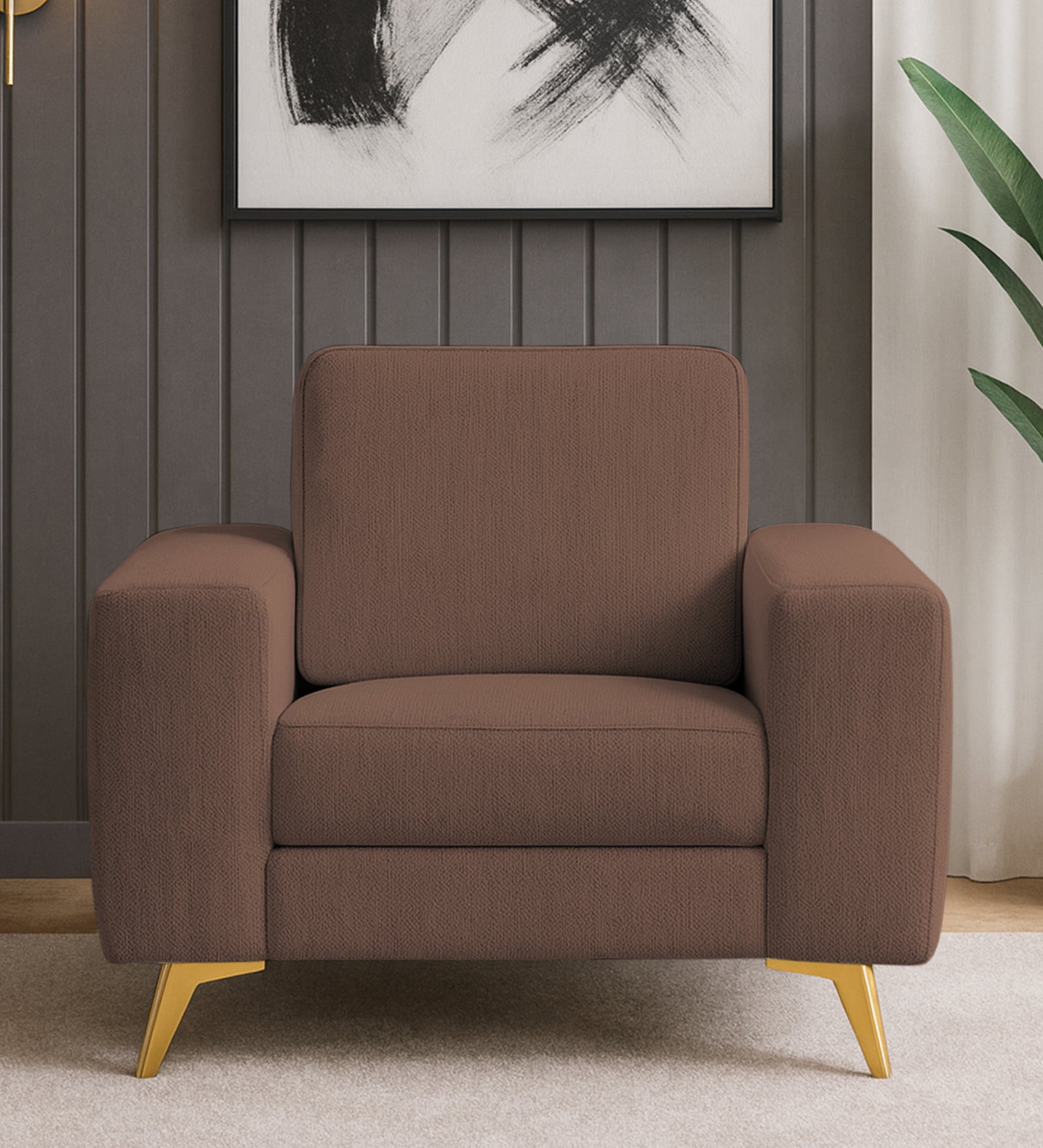 Quba Fabric 1 Seater Sofa In Latte Brown Colour