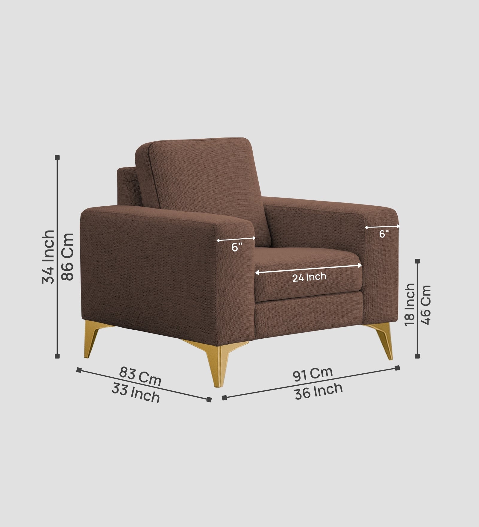 Quba Fabric 1 Seater Sofa In Latte Brown Colour