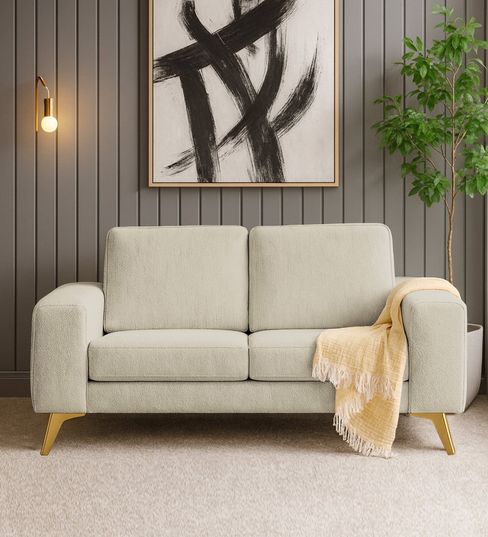 Quba Fabric 2 Seater Sofa In Maple Cream Colour