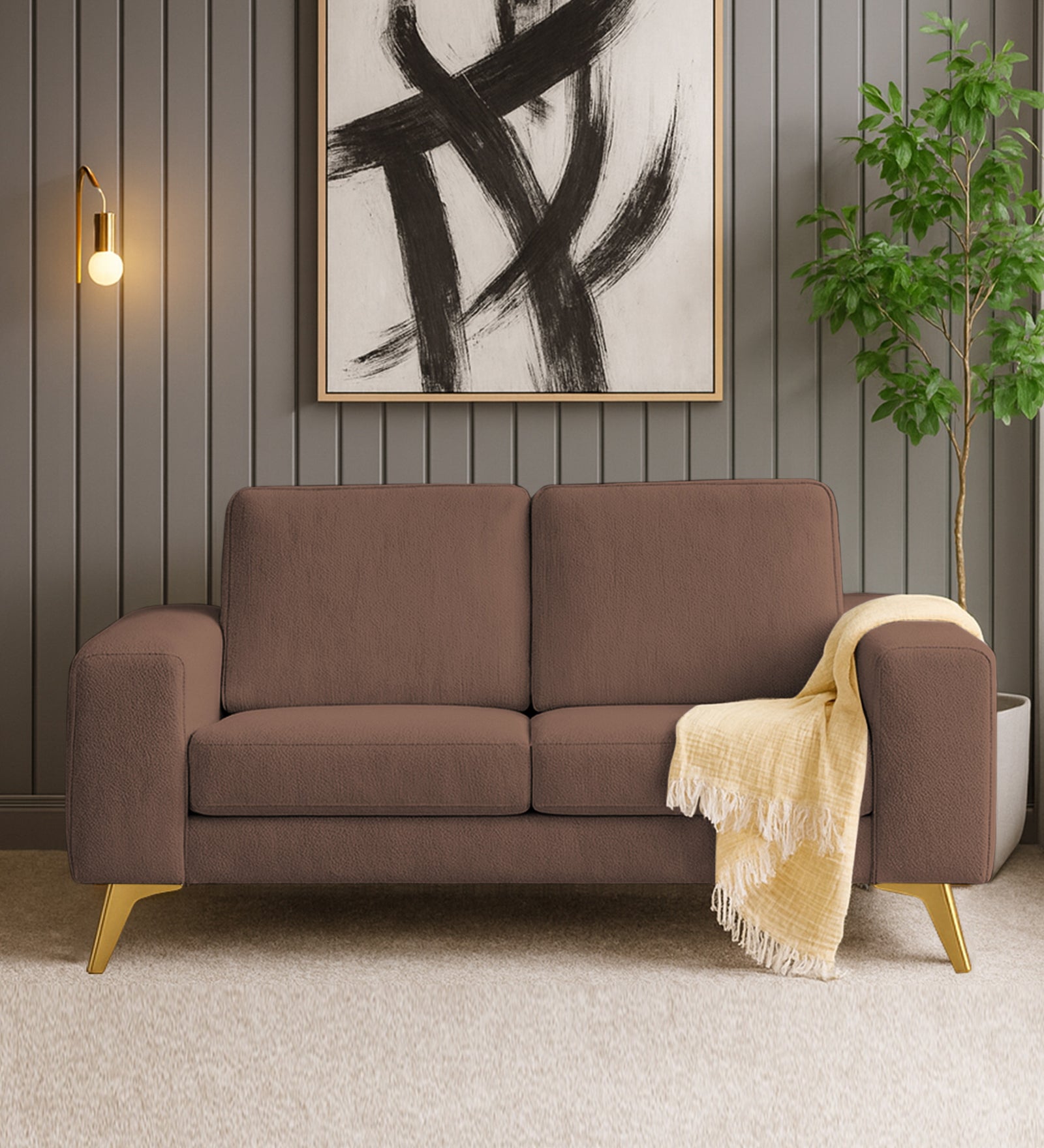 Quba Fabric 2 Seater Sofa In Latte Brown Colour