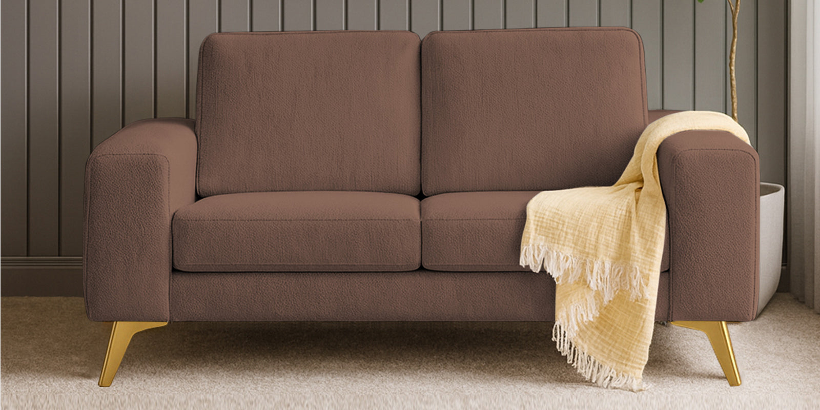 Quba Fabric 2 Seater Sofa In Latte Brown Colour