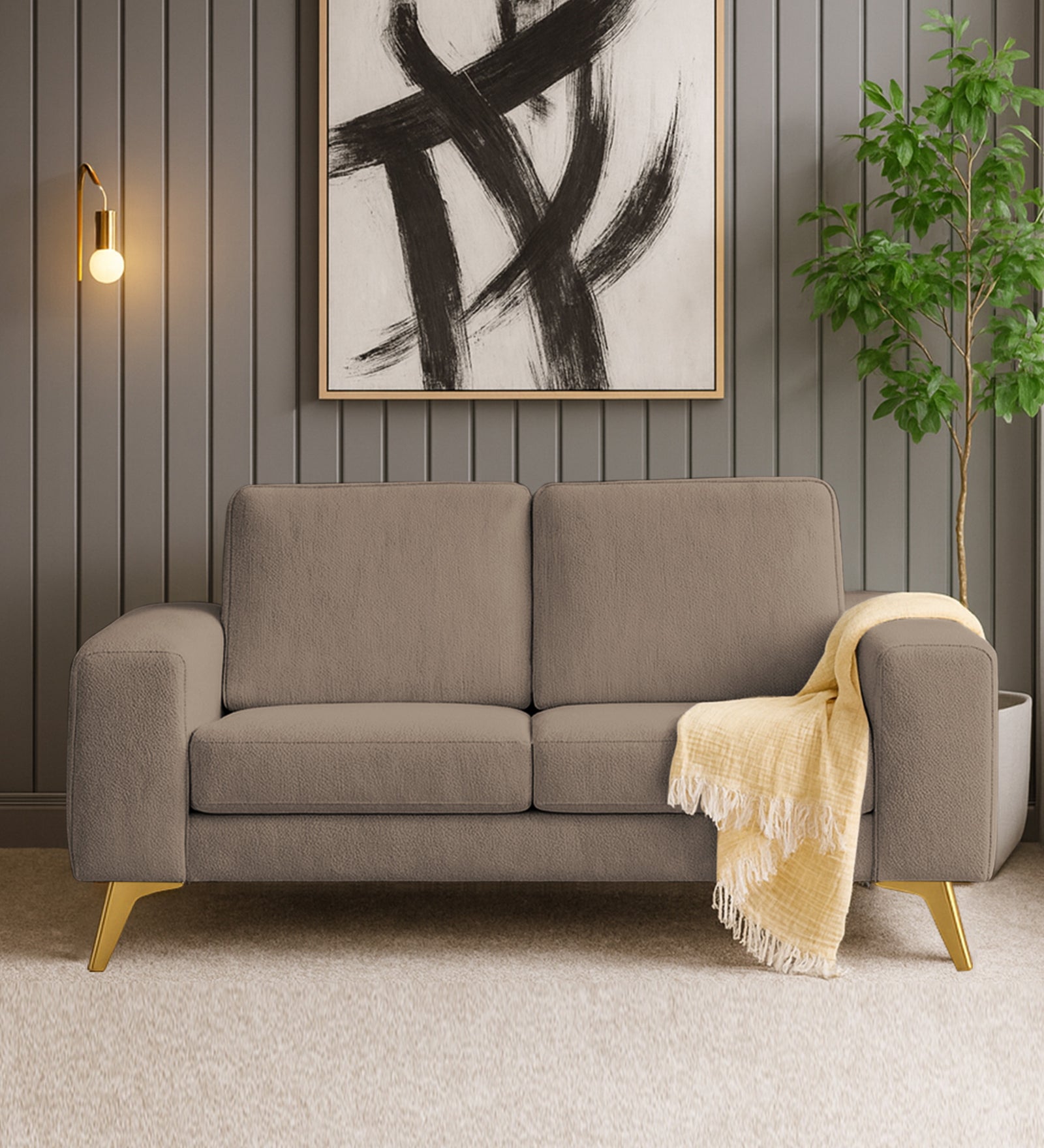 Quba Fabric 2 Seater Sofa In Nut Beige Colour