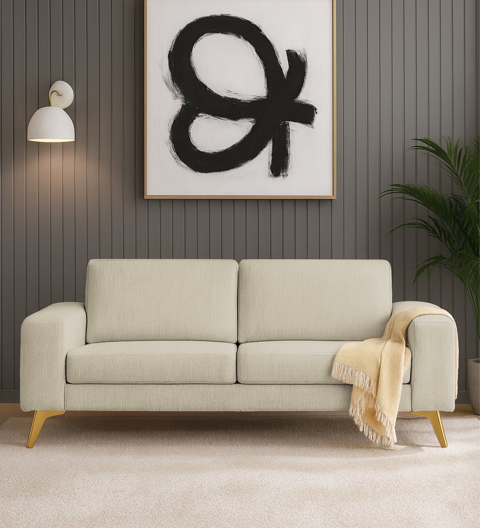 Quba Fabric 3 Seater Sofa In Maple Cream Colour