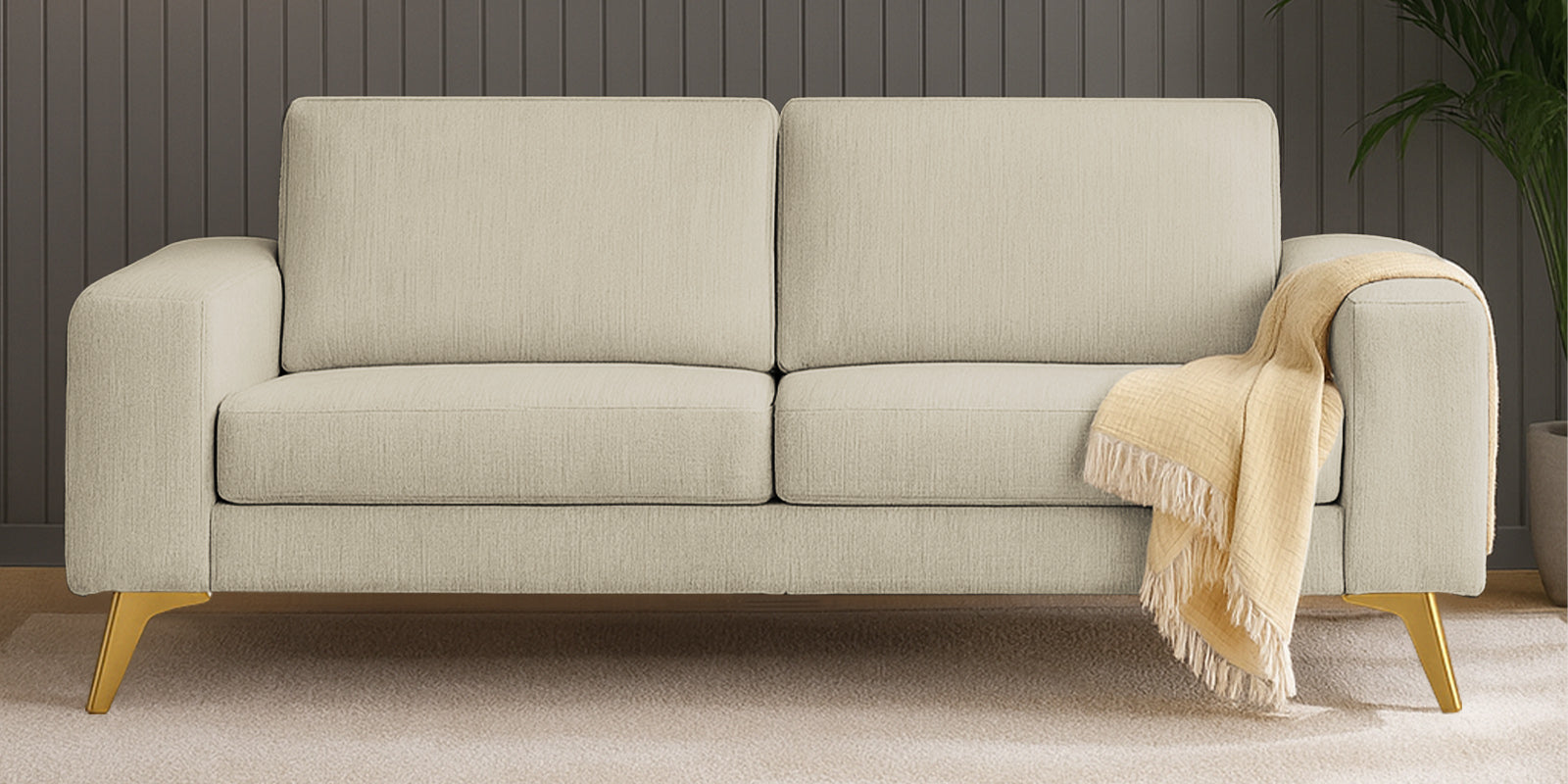 Quba Fabric 3 Seater Sofa In Maple Cream Colour