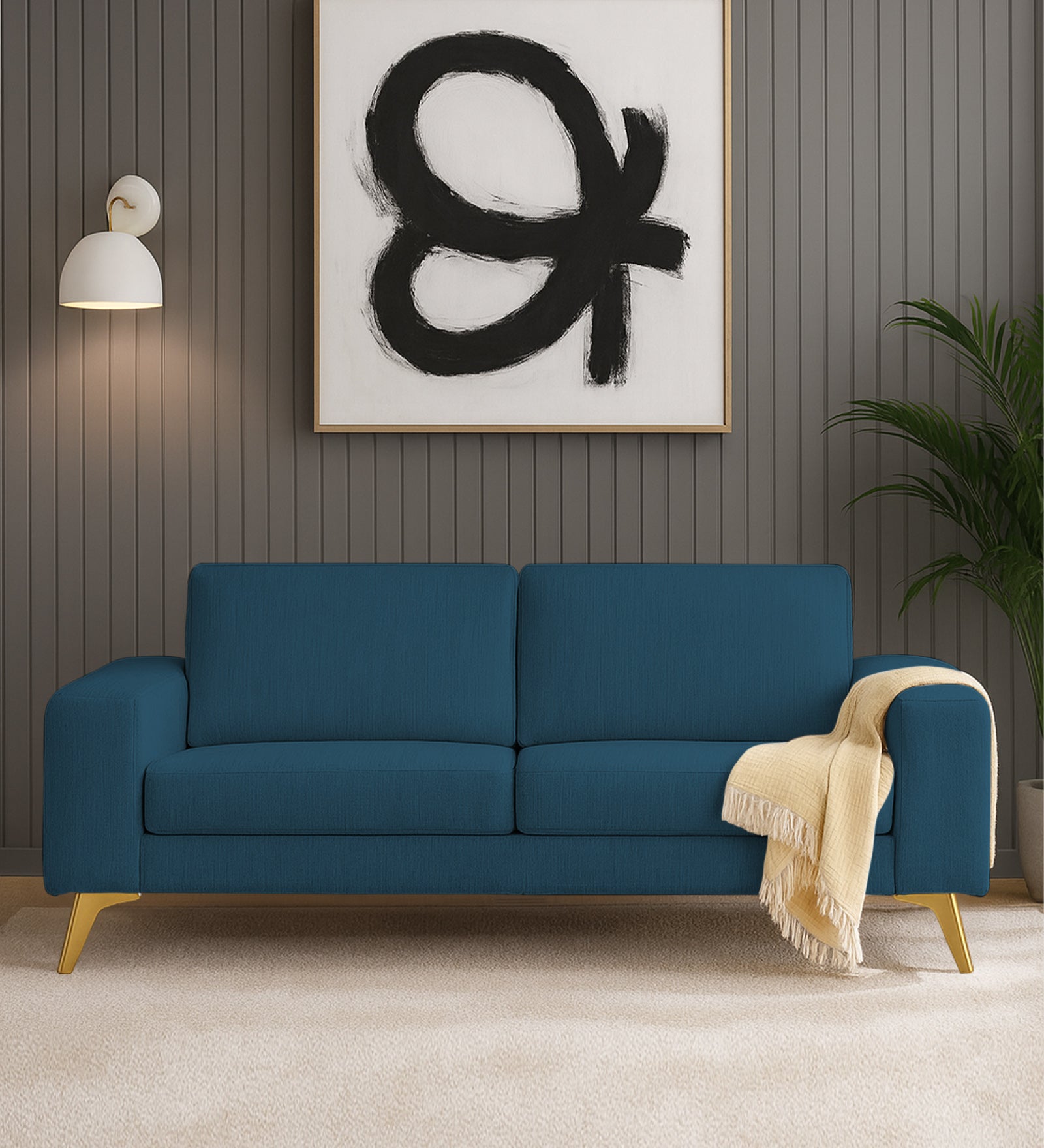 Quba Fabric 3 Seater Sofa In Eclipse Blue Colour