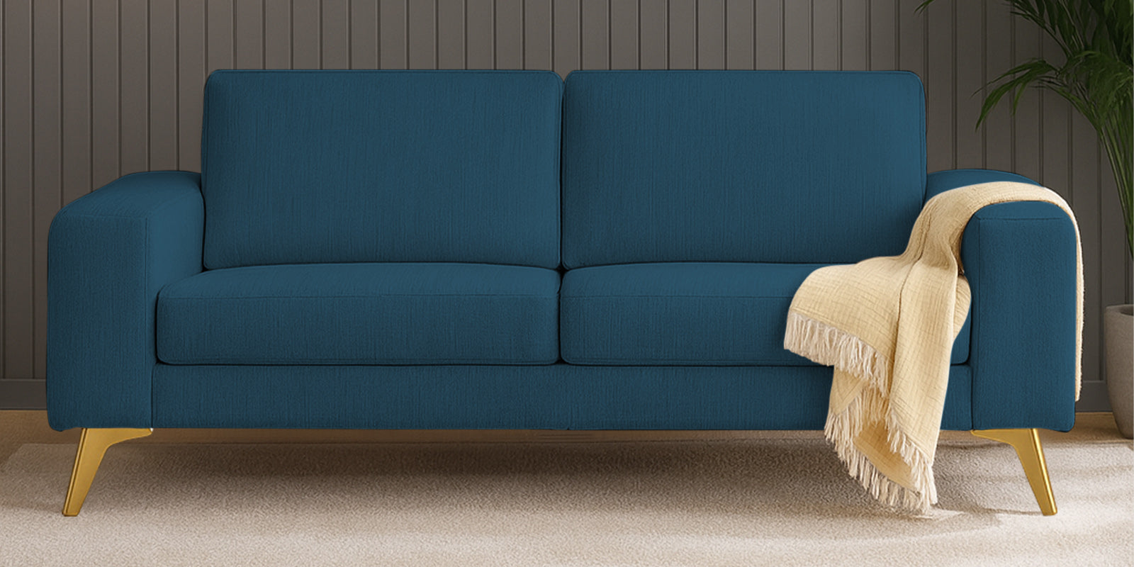 Quba Fabric 3 Seater Sofa In Eclipse Blue Colour