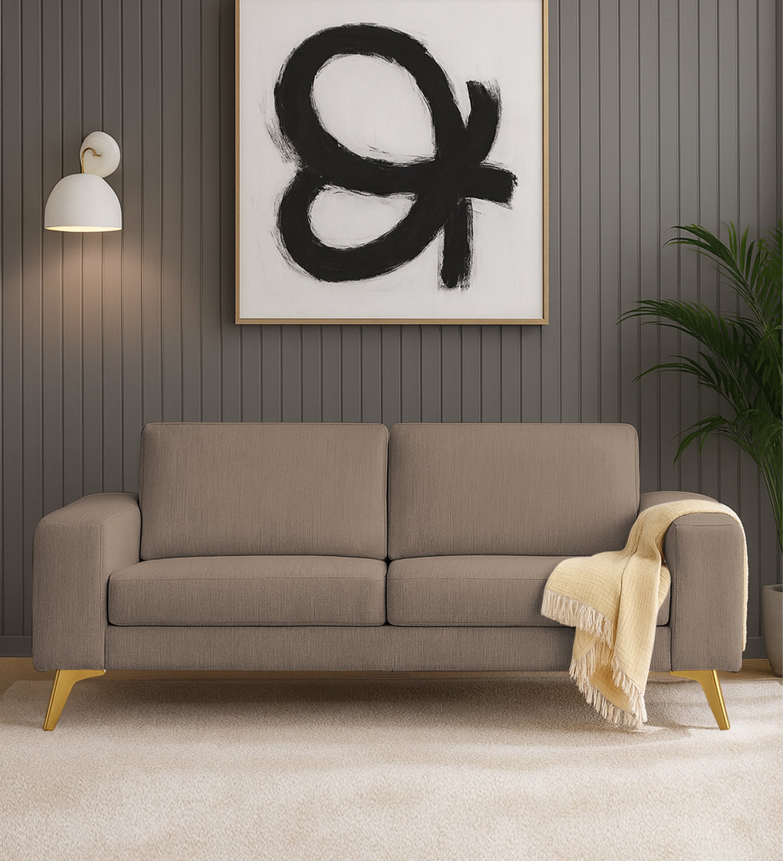 Quba Fabric 3 Seater Sofa In Nut Beige Colour