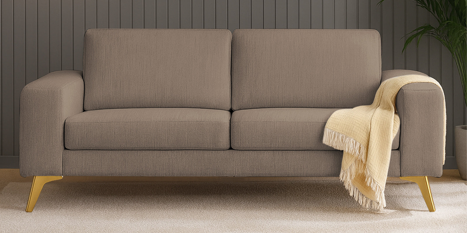 Quba Fabric 3 Seater Sofa In Nut Beige Colour