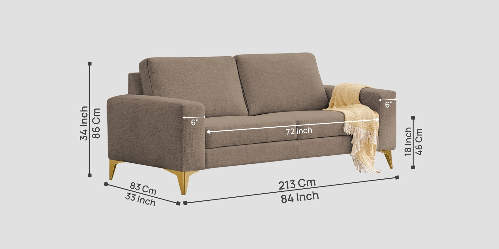 Quba Fabric 3 Seater Sofa In Nut Beige Colour