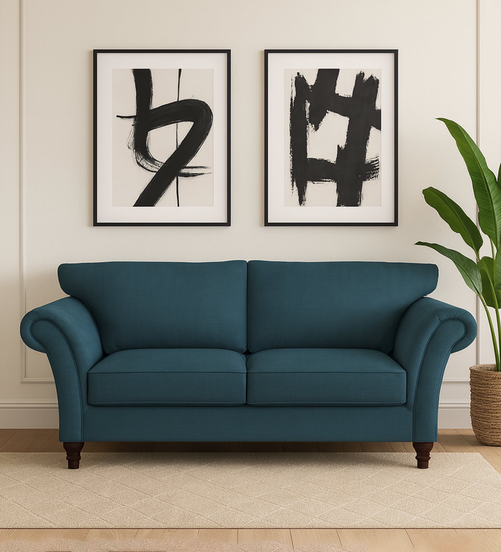 Rana Fabric 2 Seater Sofa In Sea Blue Colour
