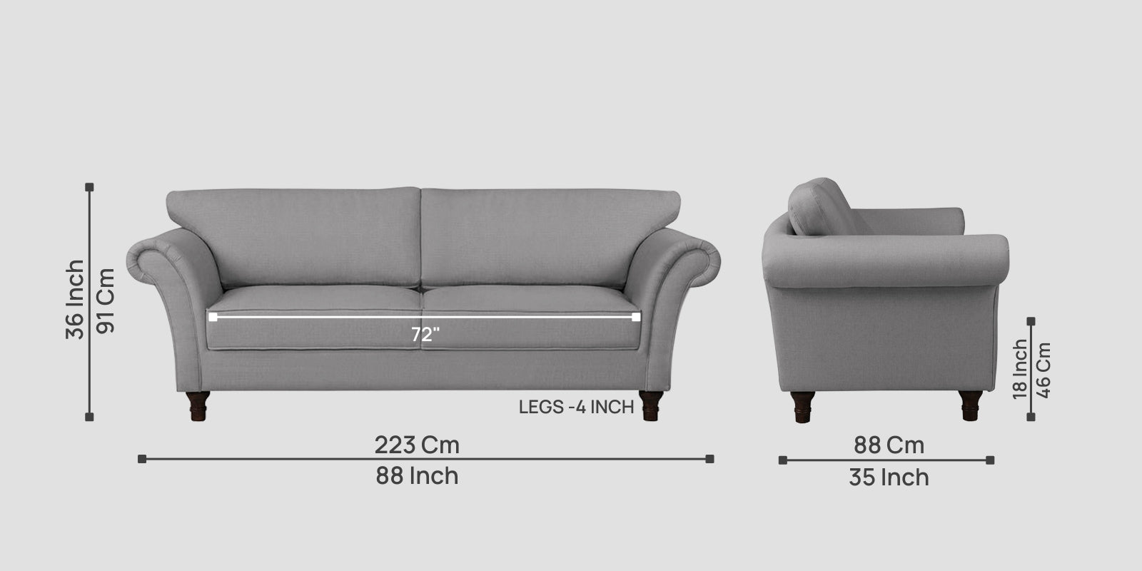 Rana Fabric 3 Seater Sofa In Dim Grey Colour