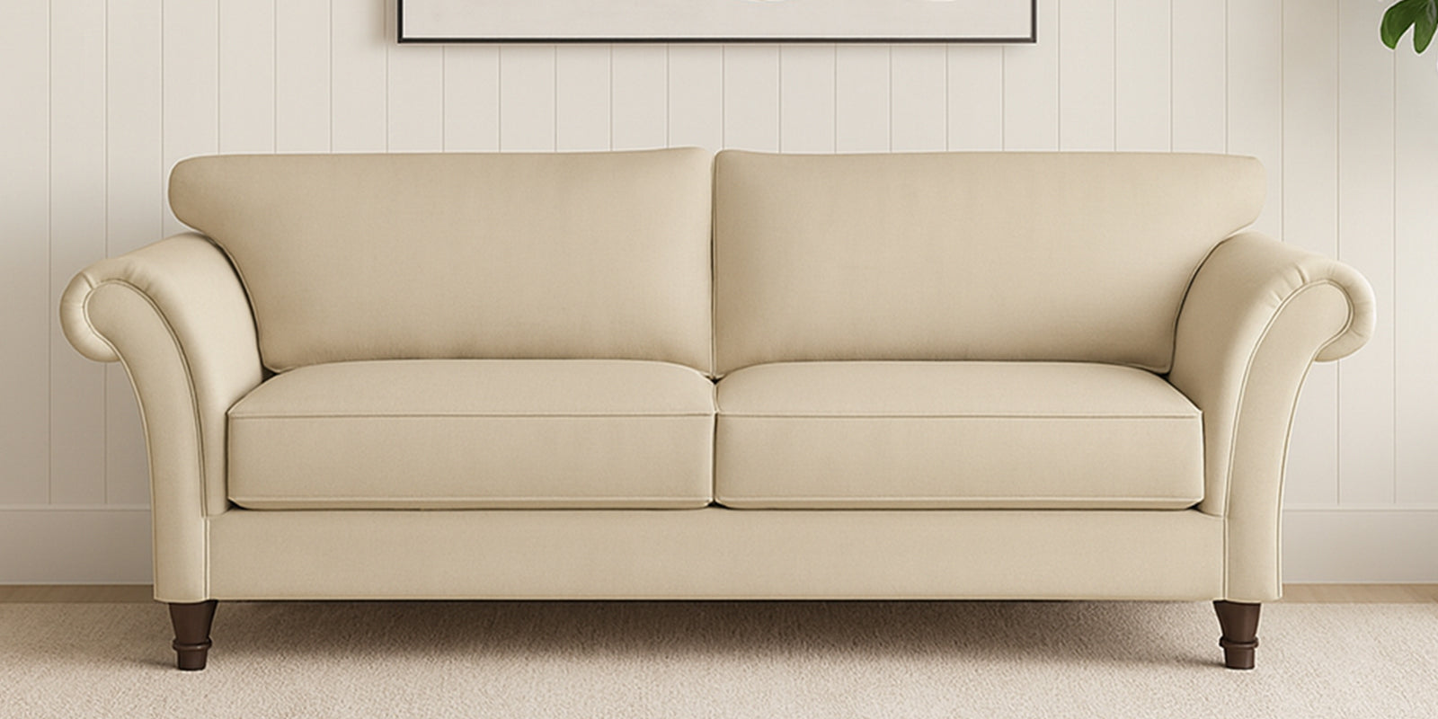 Rana Fabric 3 Seater Sofa In Cotton Beige Colour