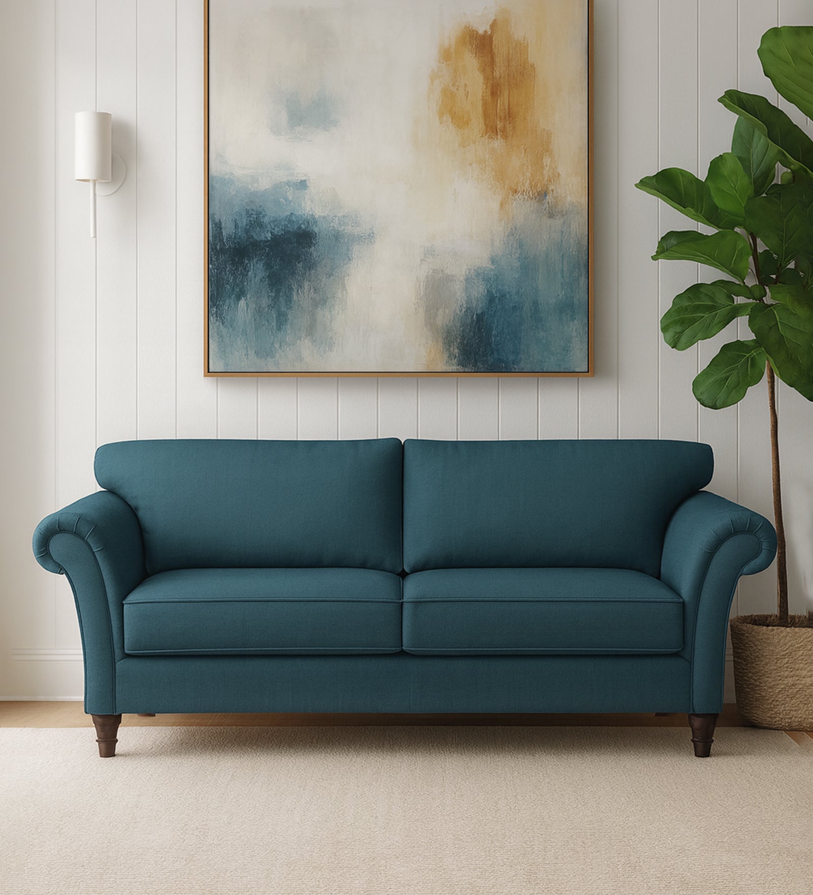 Rana Fabric 3 Seater Sofa In Sea Blue Colour