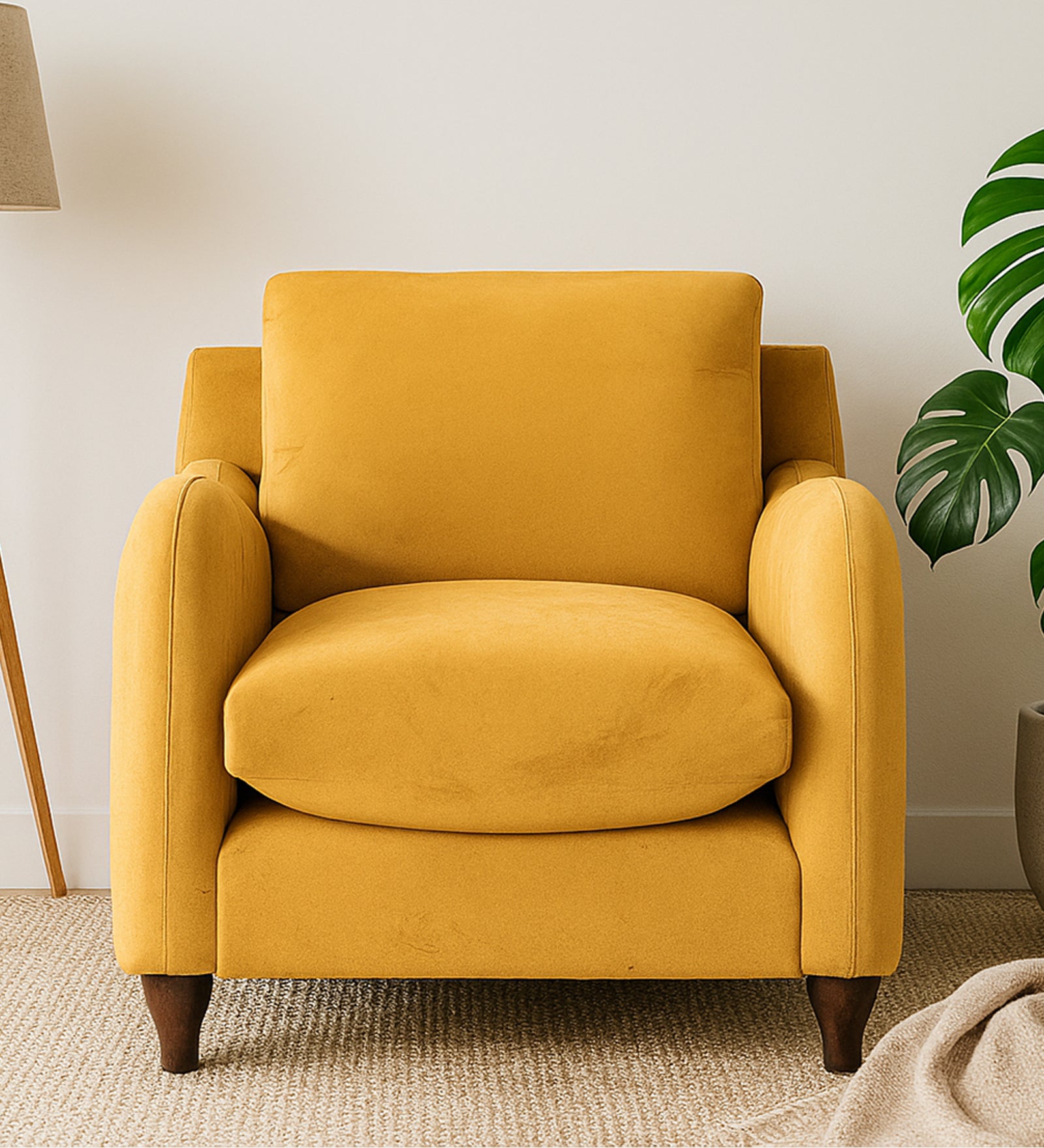 Sally Velvet 1 Seater Sofa In Turmeric Yellow Colour