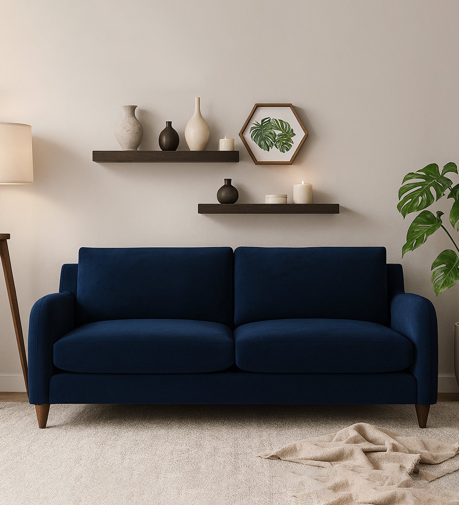 Sally Velvet 2 Seater Sofa In Imperial Blue Colour