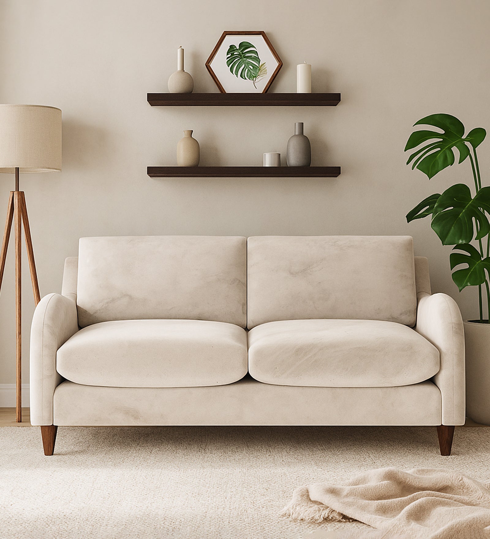 Sally Velvet 2 Seater Sofa In Camel Beige Colour