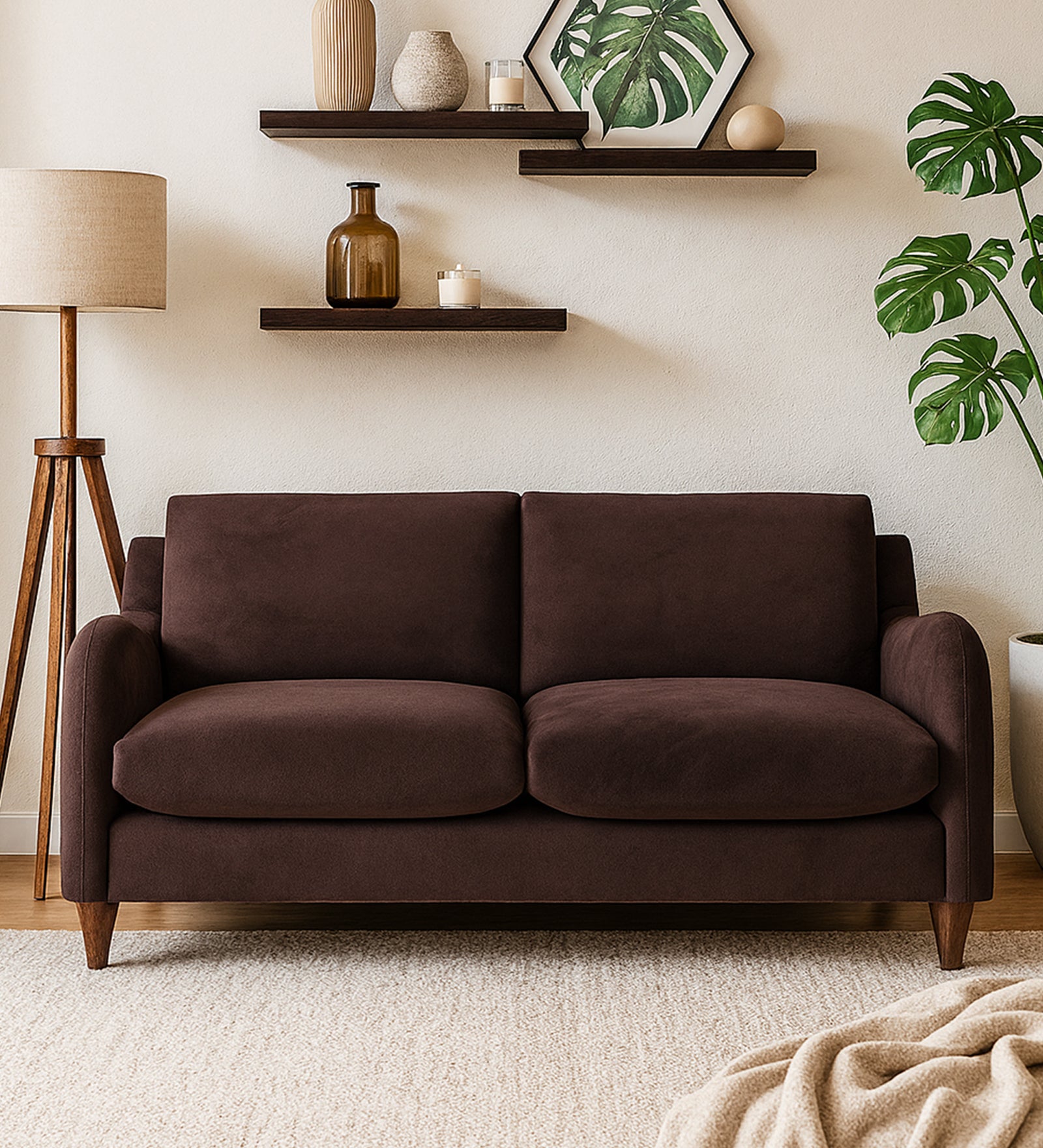 Sally Velvet 2 Seater Sofa In Mocha Brown Colour