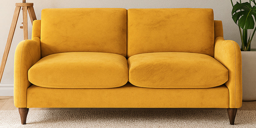 Sally Velvet 2 Seater Sofa In Turmeric Yellow Colour - Febonic Living
