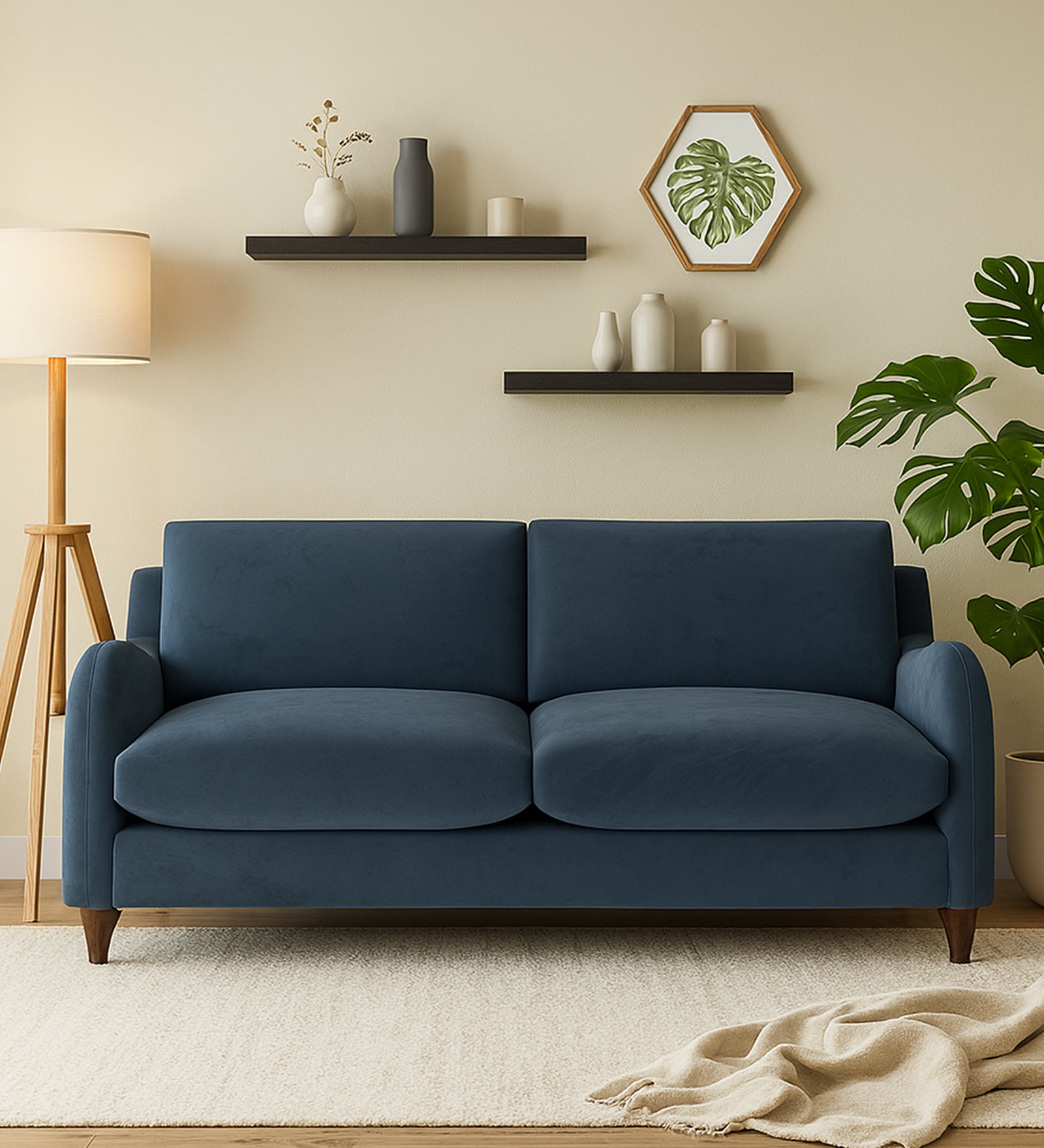 Sally Velvet 2 Seater Sofa In Oxford Blue Colour