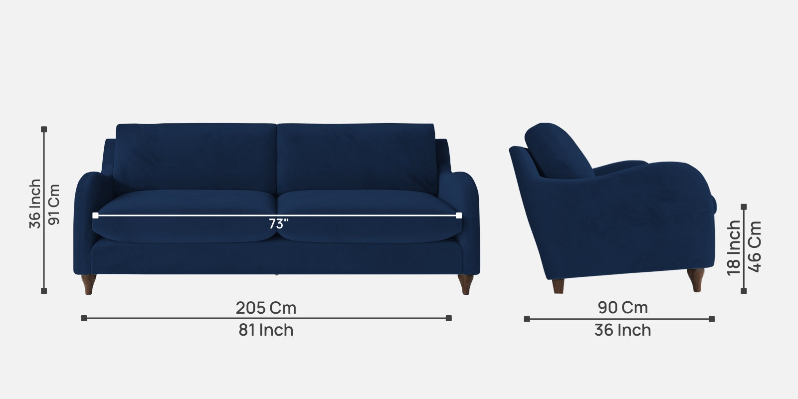 Sally Velvet 3 Seater Sofa In Imperial Blue Colour