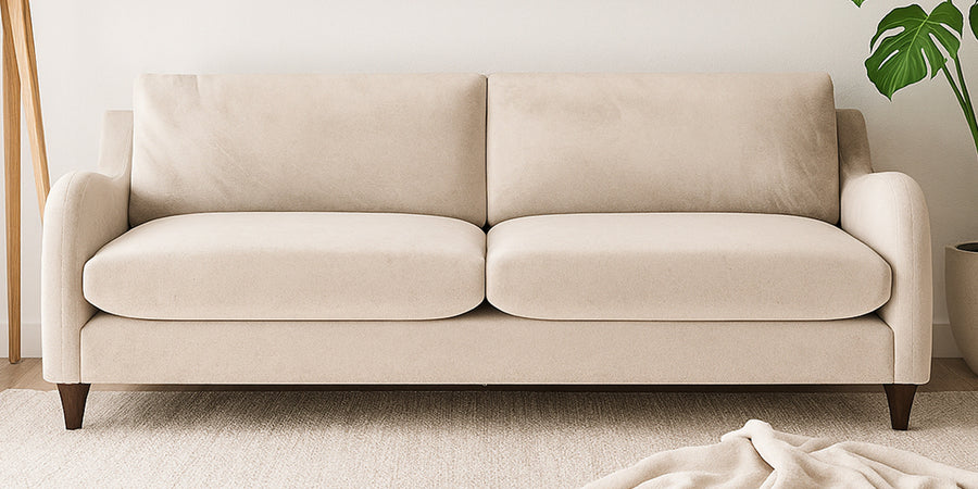 Sally Velvet 3 Seater Sofa In Camel Beige Colour - Febonic Living