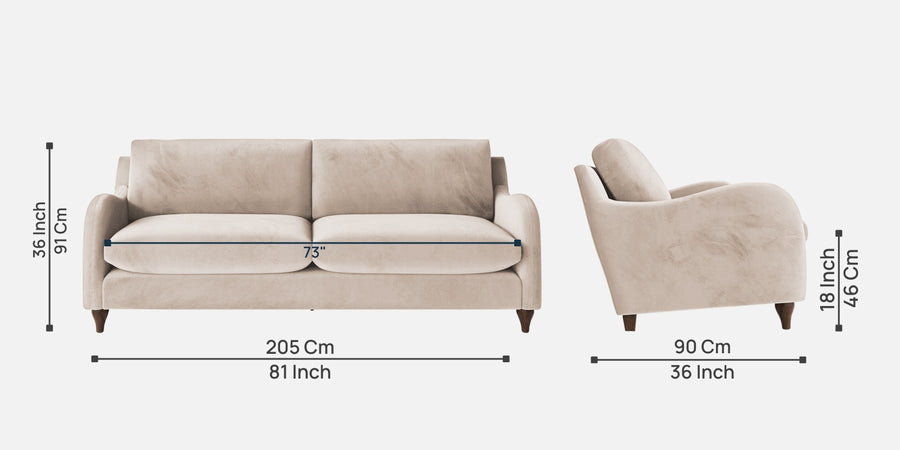 Sally Velvet 3 Seater Sofa In Camel Beige Colour - Febonic Living