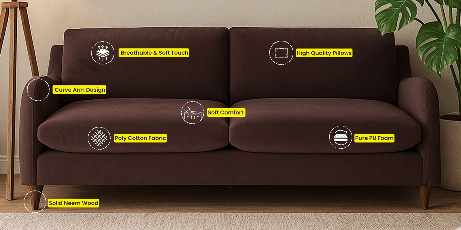 Sally Velvet 3 Seater Sofa In Camel Beige Colour