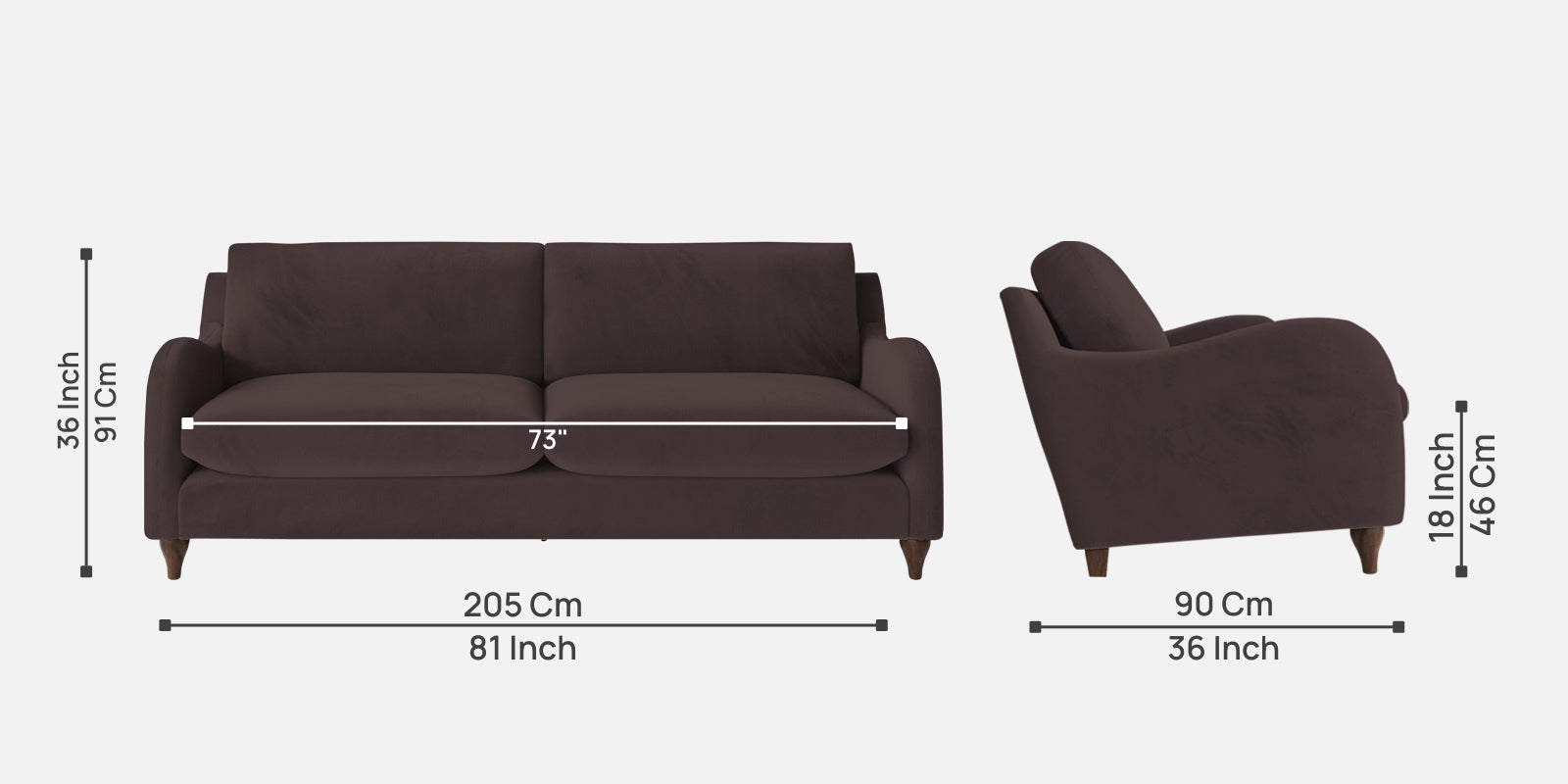 Sally Velvet 3 Seater Sofa In Mocha Brown Colour