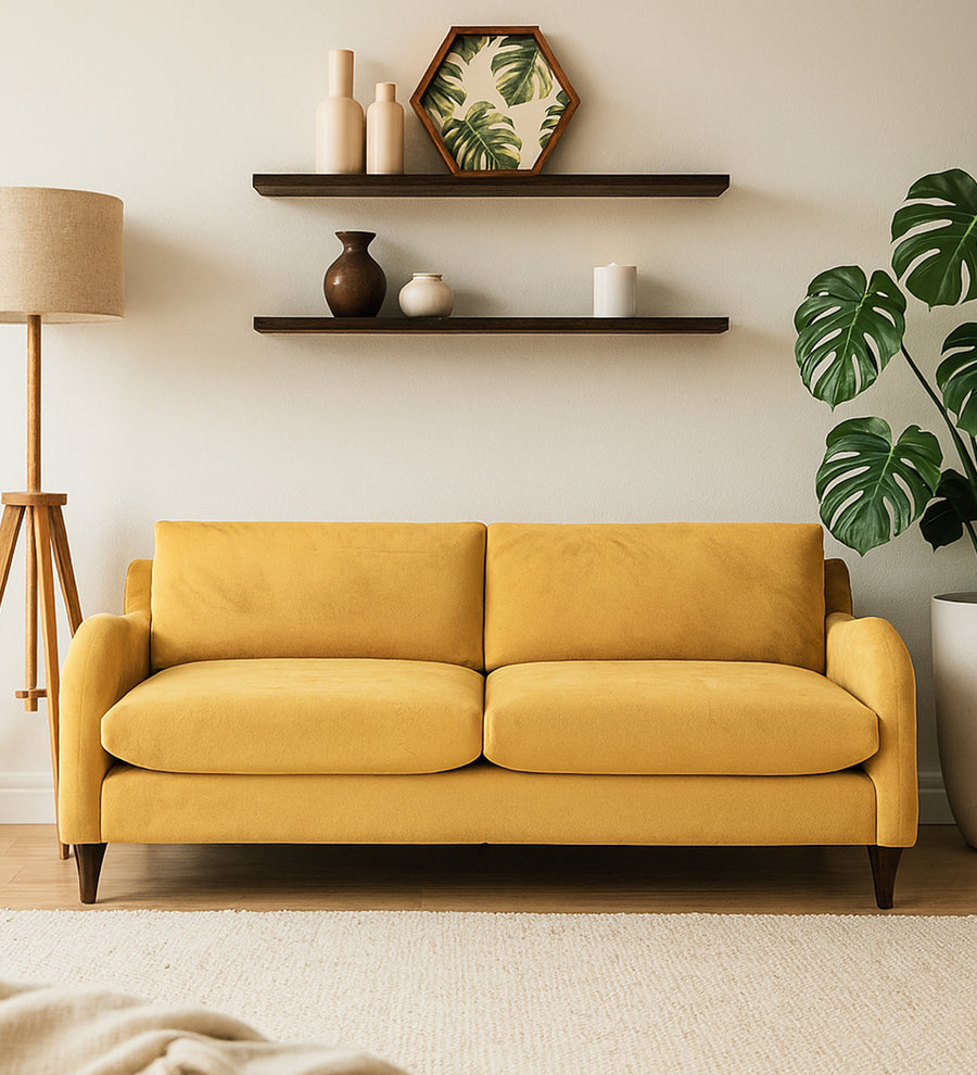 Sally 3 Seater Velvet Sofa - Turmeric Yellow by Febonic Living