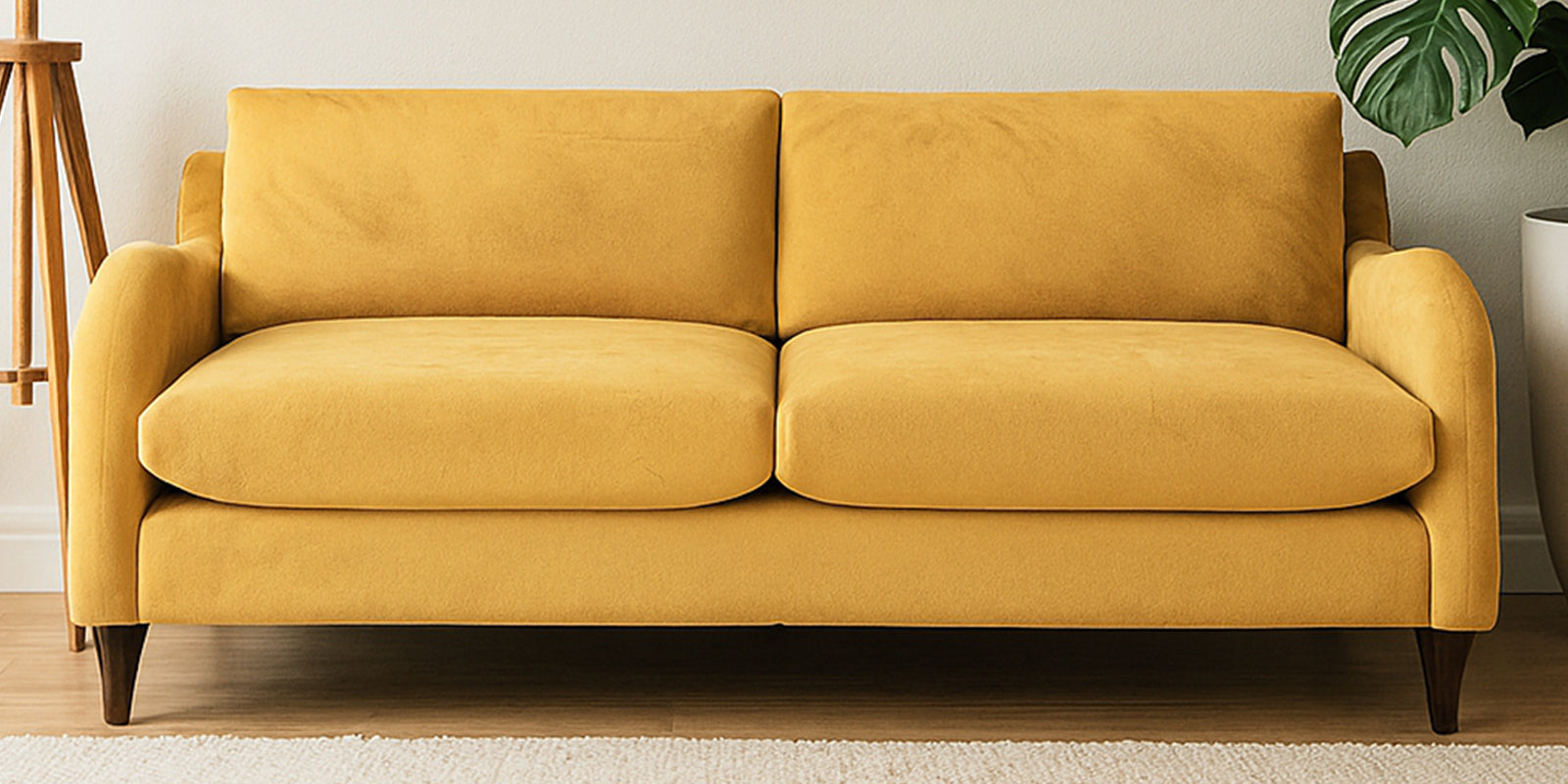 Sally Velvet 3 Seater Sofa In Turmeric Yellow Colour