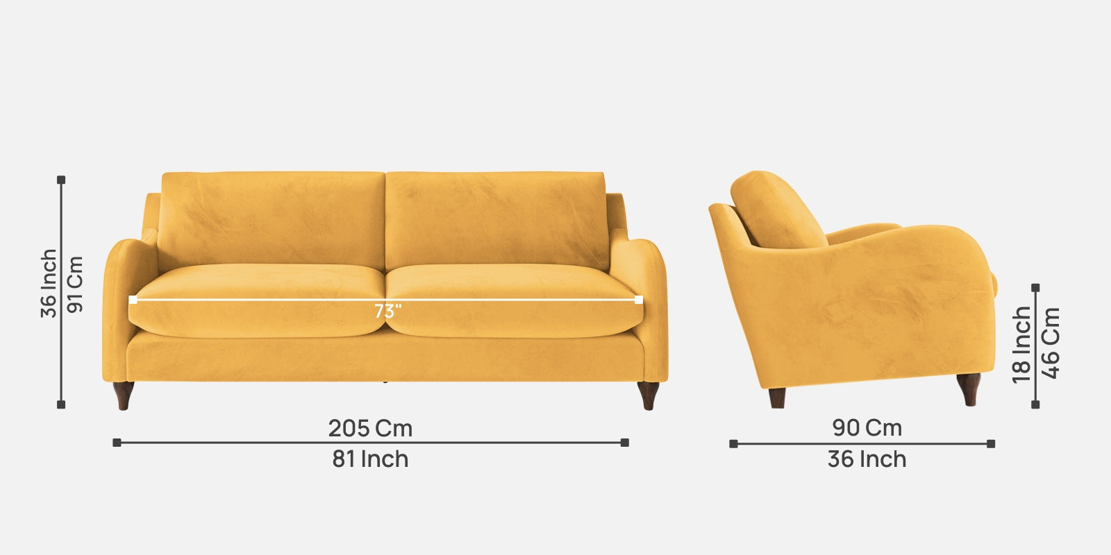 Sally Velvet 3 Seater Sofa In Turmeric Yellow Colour