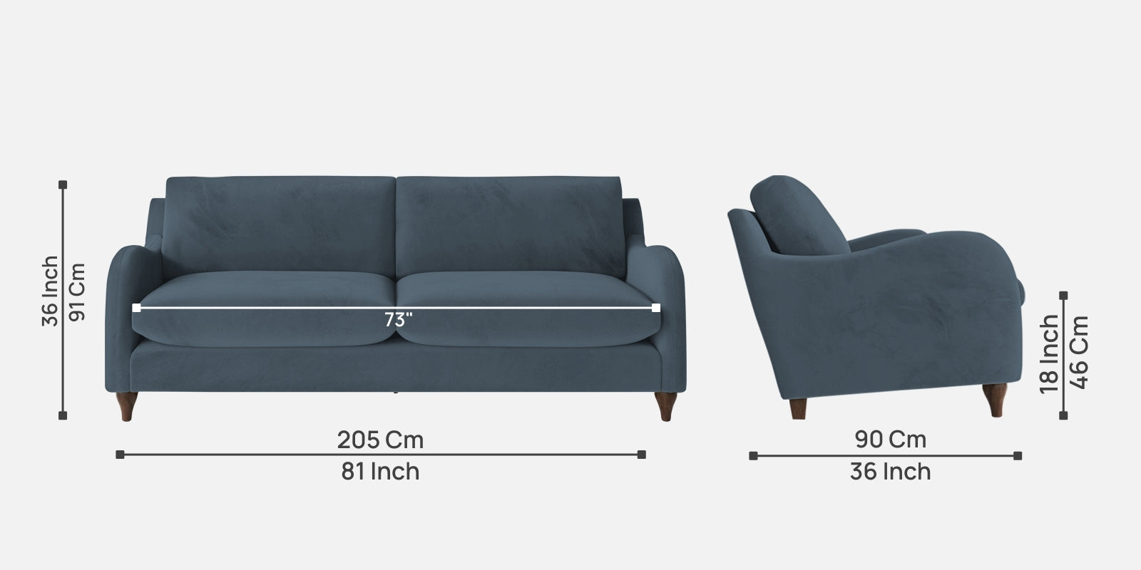 Sally Velvet 3 Seater Sofa In Oxford Blue Colour