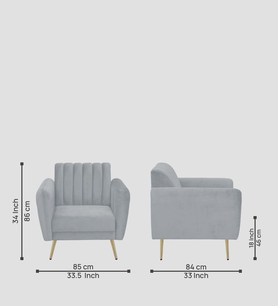 Fidel Velvet 1 Seater Sofa In Concrete Grey Colour - Febonic Living