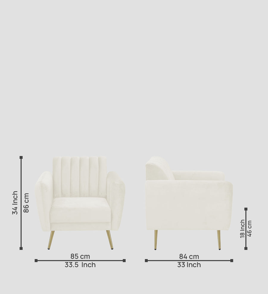 Fidel Velvet 1 Seater Sofa In Warm White Colour - Febonic Living