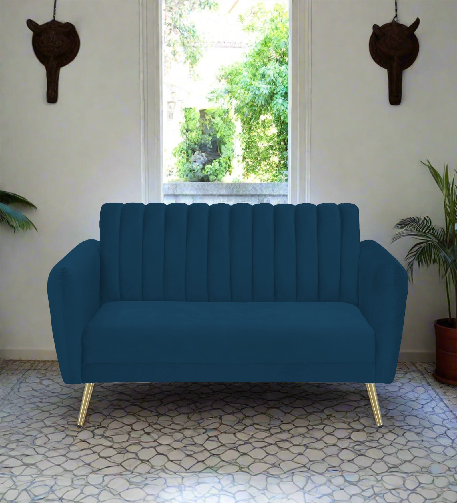 Fidel Velvet 2 Seater Sofa In Azure Blue Colour - Febonic Living