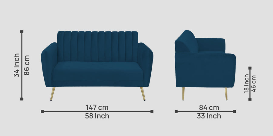 Fidel Velvet 2 Seater Sofa In Azure Blue Colour - Febonic Living