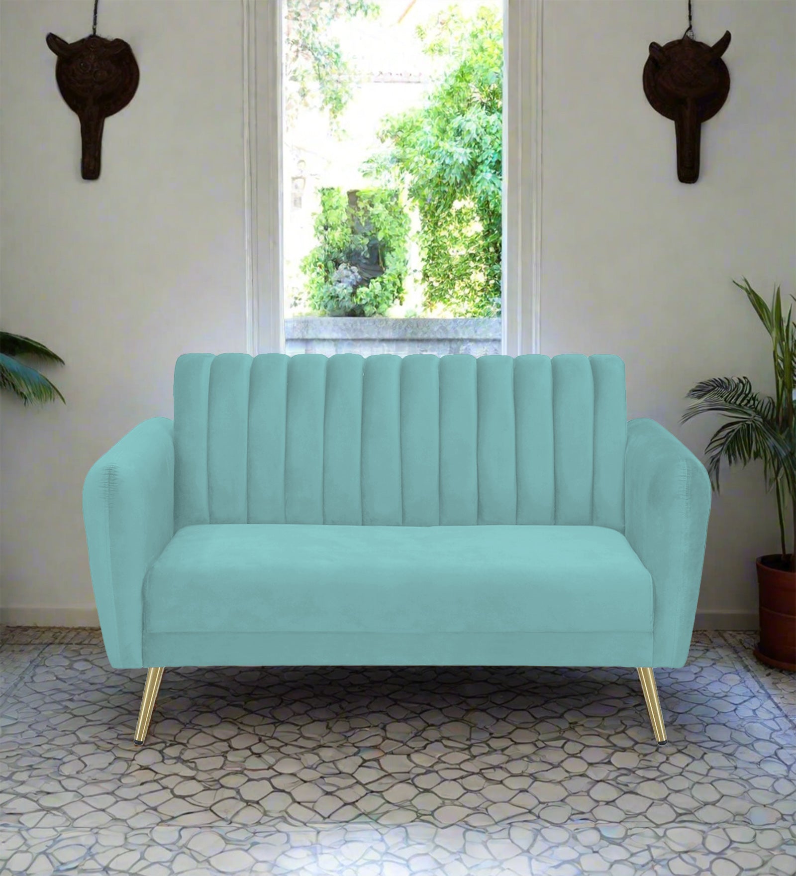 Fidel Velvet 2 Seater Sofa In Barmunda Aqua Colour - Febonic Living