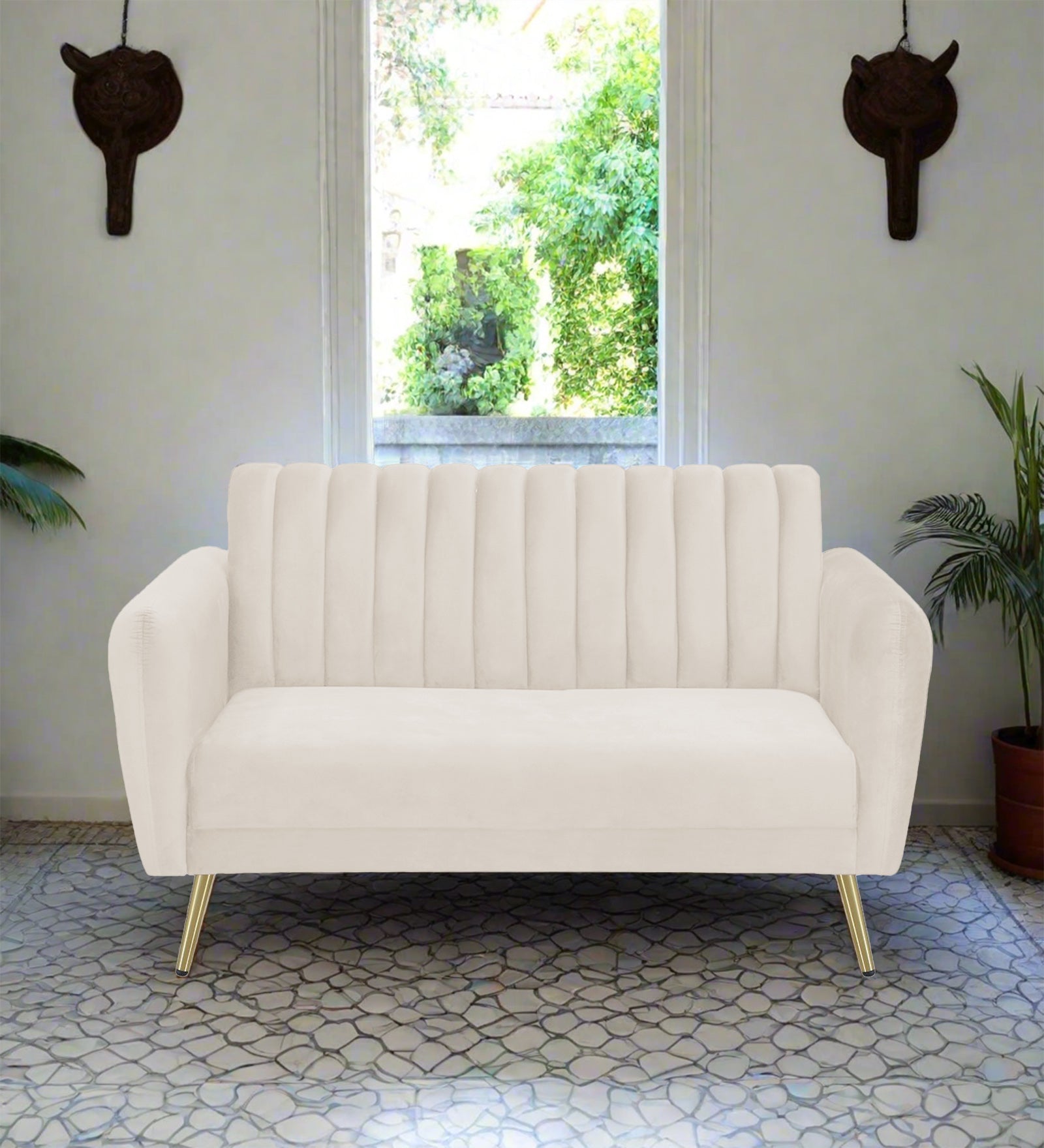 Fidel Velvet 2 Seater Sofa In Camel Beige Colour - Febonic Living