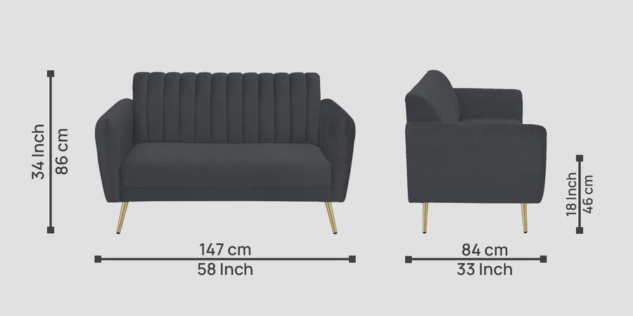 Fidel Velvet 2 Seater Sofa In Davy Grey Colour - Febonic Living
