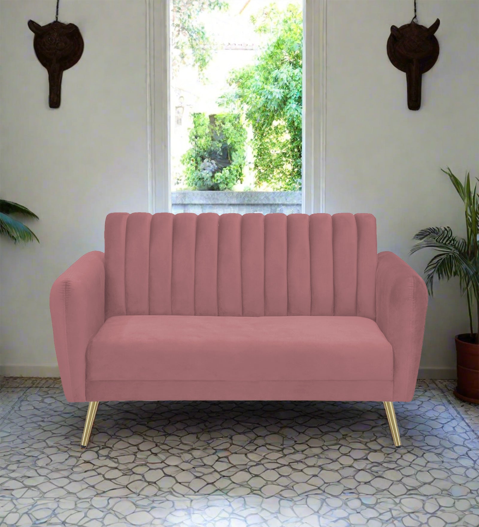 Fidel Velvet 2 Seater Sofa In Rose Pink Colour - Febonic Living