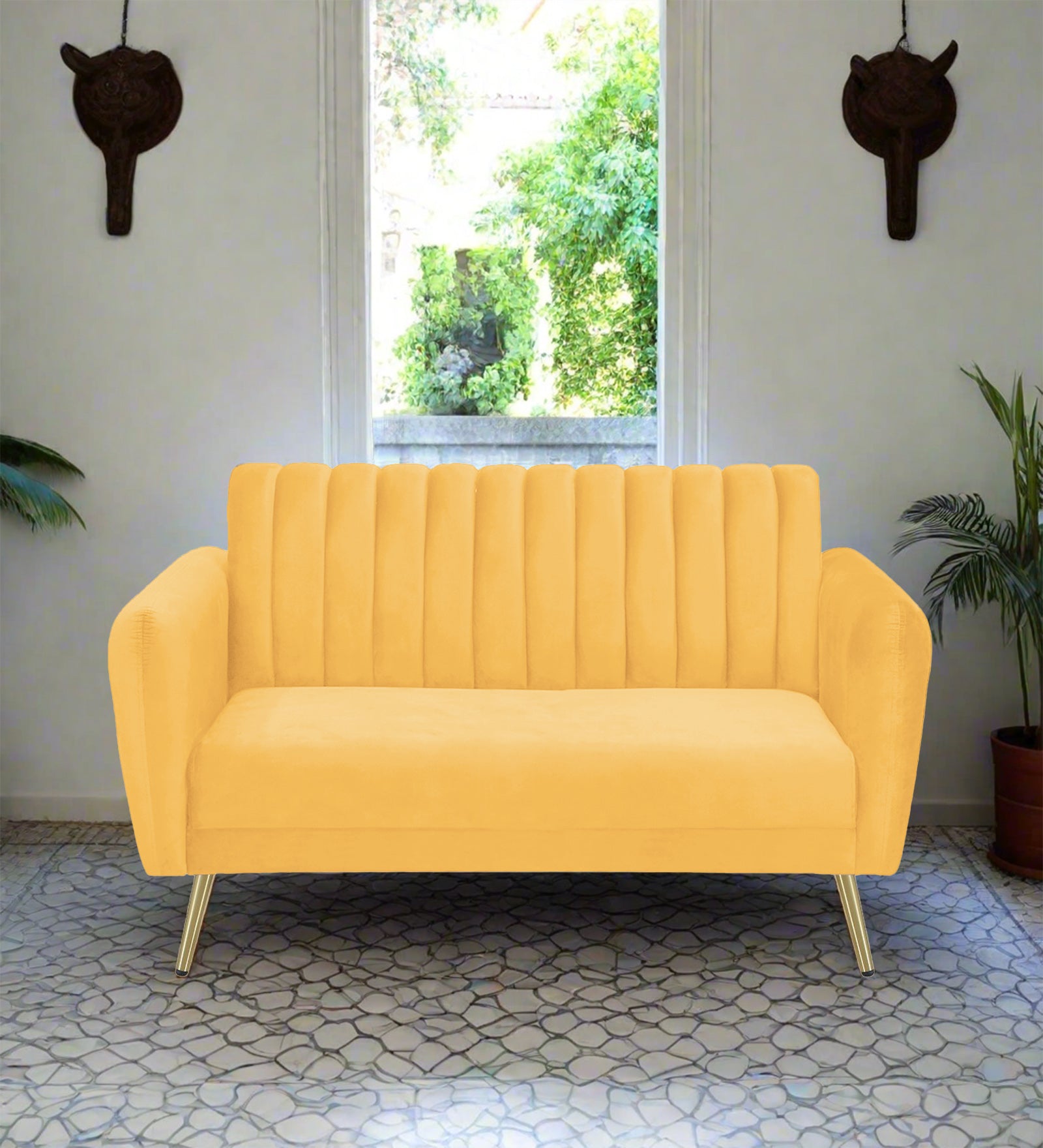 Fidel Velvet 2 Seater Sofa In Turmeric Yellow Colour - Febonic Living