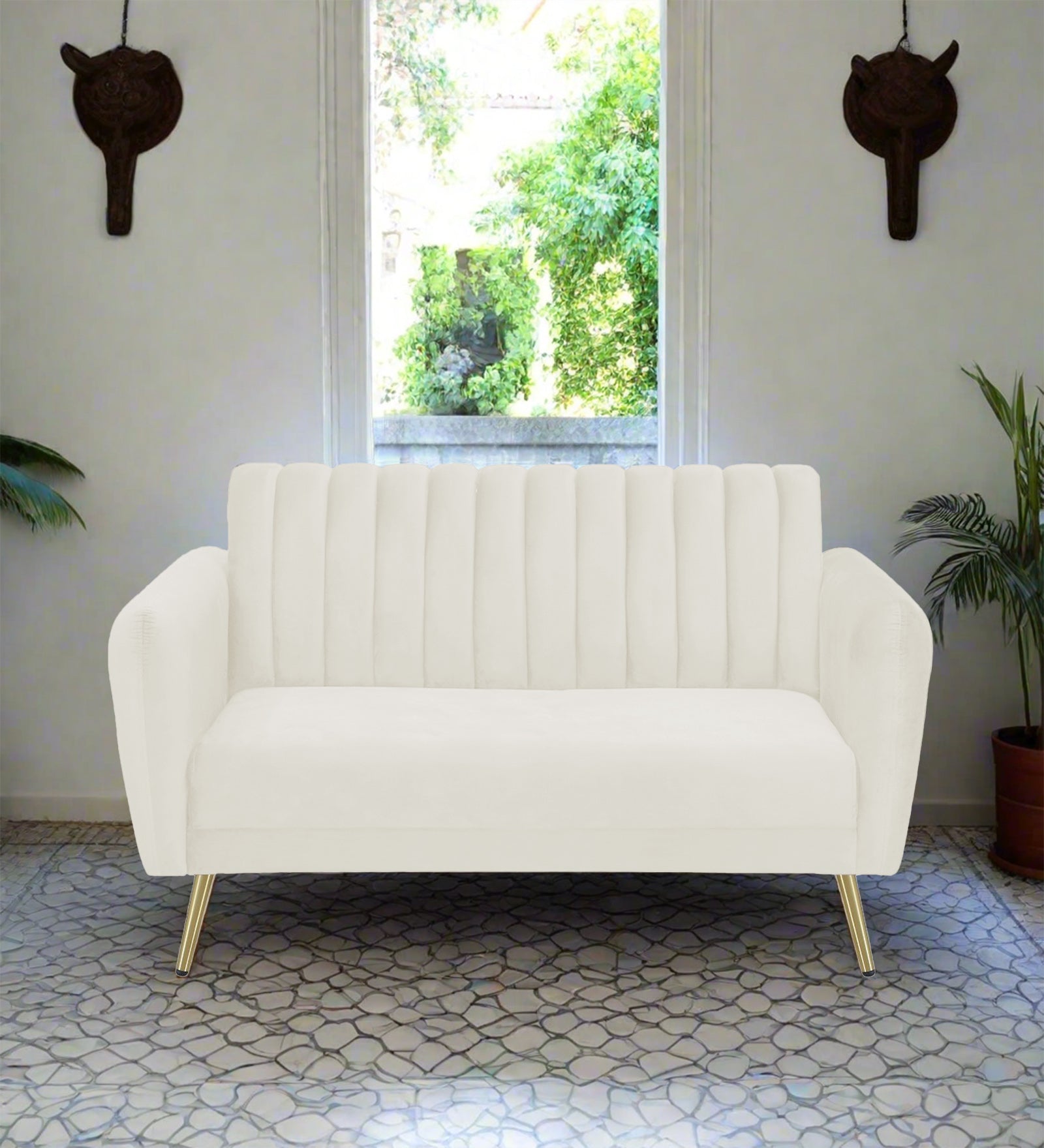 Fidel Velvet 2 Seater Sofa In Warm White Colour - Febonic Living
