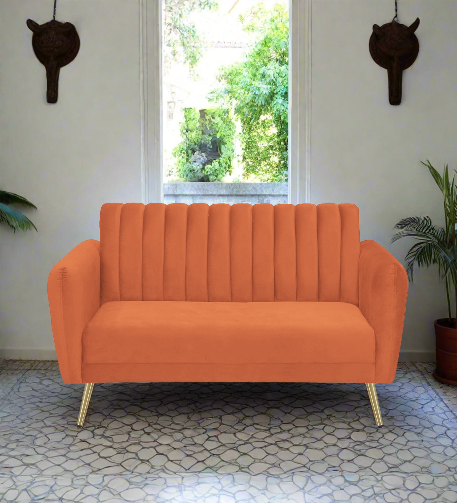 Fidel Velvet 2 Seater Sofa In Yam Orange Colour - Febonic Living