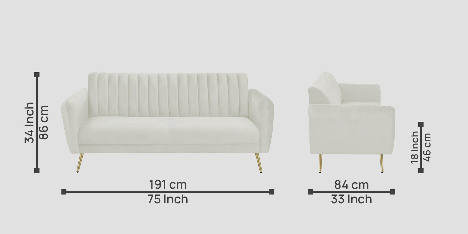 Fidel Velvet 3 Seater Sofa In Bone Grey Colour - Febonic Living