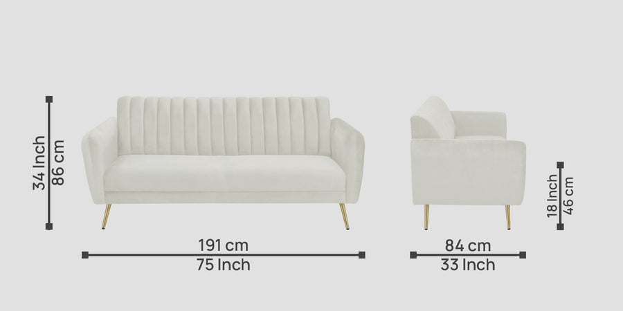 Fidel Velvet 3 Seater Sofa In Bone Grey Colour - Febonic Living