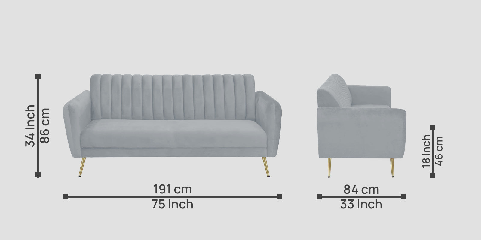 Fidel Velvet 3 Seater Sofa In Concrete Grey Colour - Febonic Living