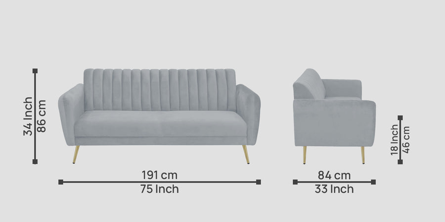 Fidel Velvet 3 Seater Sofa In Concrete Grey Colour - Febonic Living